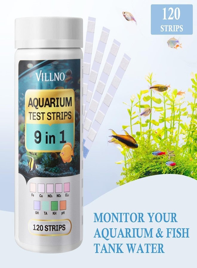 مجموعة اختبار مياه أحواض السمك VILLNO 9 في 1، 120 شريط اختبار لأحواض الأسماك، مناسبة للمياه العذبة والمالحة والبرك، لاختبار: الحديد، النحاس، النترات، النتريت، الكلور، عسر الماء الكلي، القلوية، الكربونات، ودرجة الحموضة. - Image 4